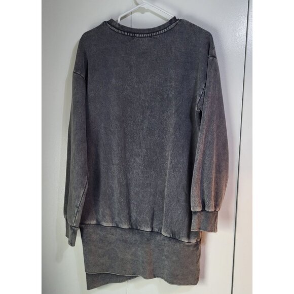 FOREVER 21 Large Fleece Sweatshirt Pullover Mini Dress Charcoal Washed Gray - Picture 2 of 7